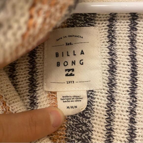 Billabong Baja Beach Stripe Pullover Sweater Hoodie open knit beachy boho M - Picture 6 of 10